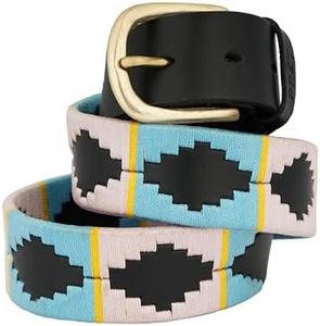 Preto Mens Women Premium Leather Polo Belts Unisex Ladies Equestrian Kids Handmade Embroidered Diamond Shape With Strong Threads And Shiny Brass Buckle, Fuchsia, 40W