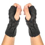 Qiuyan Fashion Warm Soft Comfortable Wrist Gloves Winter Fingerless Hand Warmers Women Girls Stylish Arm Gloves Mitten Knit Crochet Arm Warmers with Thumb Hole for Work Outdoor Gifts - Dark Grey