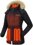 Venustas Women's Heated Long Parka Jacket with Battery, Detachable Fluffy Faux Fur Hood, Electric Winter Heating Coat