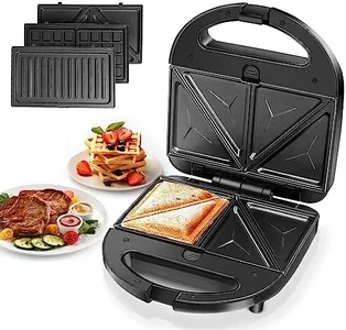 Aigostar Sandwich Maker Panini Press Grill, 3 in 1 Waffle Maker with Removable Non-stick Plates, Electric Grilled Cheese Maker, Portable Cool Touch Handle, Led Indicator Lights & Easy to Clean, 750W