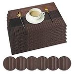 wiipara Placemats Set of 6, PVC Place Mats and Coasters Washable Non-Slip Heat Resistant Table Mats for Kitchen Dining Table Home Restaurant (6 Placemat + 6 Coaster, Coffee)