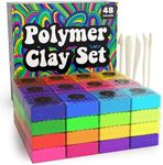 Oven Bake Polymer Clay Set 48 Colors Modeling Clay Sculpting and Starter Bake Clay Kit Baking and Colored Professional Molding Bulk Packs for Making Jewelry, Beads, Earrings, Molds & More