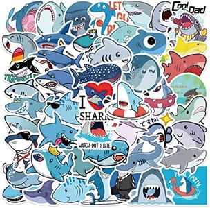 Cute Shark Waterproof Stickers for Kids Boys, 50Pcs Cool Ocean Shark Vinyl Stickers Pack for Water Bottle, Laptop, Animals Party Favors (Shark)