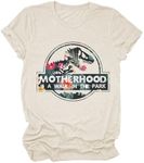 Motherhood is A Walk in The Park Shirts Womens Casual Short Sleeve Crew Neck T-Shirt Funny Letter Graphic Cute Mom Tops Khaki