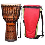 StarJam Deep Carved Mahogany Wood Djembe Drum with Multicolour Bag– 10 Inches Diameter X 20 Inches Height Musical Instrument – Natural Finish