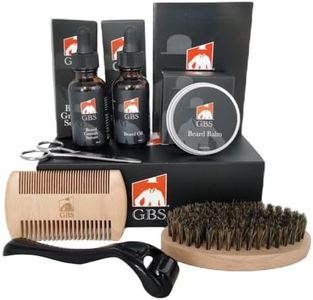 G.B.S Men's Beard Grooming Kit - Beard Oil, Growth Serum with Biotin, Balm, Brush and Comb Gift Set