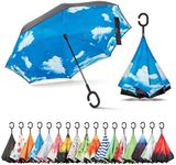 Sharpty Inverted Umbrella, Umbrella Windproof, Reverse Umbrella, Umbrellas for Women with UV Protection, Upside Down Umbrella with C-Shaped Handle (Blue Sky)