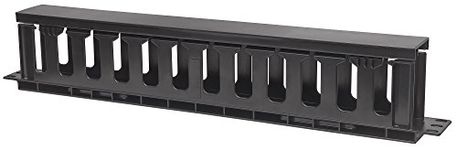 Intellinet 19 Inch Cable Management Panel, 19 Inch Rackmount Cable Manager, 1U, with Cover, Black