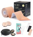 Boob Tape Kit - Breathable Instant Boob Tape with 10 Nipple Pasties for Fashion, 50 Strips Double Sided Fashion body Tape for women Clothes,1 Pair Reusable Nipple Cover reusable for Women