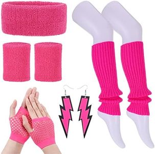 Fuguan 9pcs 80s Costume Fancy Outfit Accessories Set 1980s Workout Costumes Accessories with Neon Leg Warmers for Women Girls