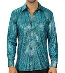 WULFUL Men Dress Shirt Sequins Long Sleeve Button Down Shirt Luxury Disco Party Nightclub Christmas Prom Costume