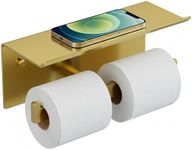 FORIOUS Toilet Paper Holder with Shelf, 304 Stainless Steel Wall Mount Commercial Toilet Paper Dispenser, Double Tissue Roll Holder for Bathroom, Brushed Gold