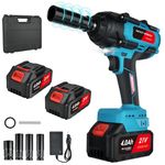 Impact Wrench, Cordless Impact Wrench with 1/2 inch Driver 21V 800N.m Torque with 9 Sockets, 17mm 18mm 19mm 22mm, and 2 Pack Battery 4000mAh Li-Ion Variable Speed for Car Wheel (Blue)