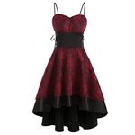 AMhomely Women Dresses Sale Hot, Womne Vintage High Grade Cami Bandage Lace Up High Low Dress Party Dress Autumn Winter Plus Size UK Size Red