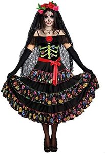 Dreamgirl Womens Lady of The Dead Costume, Adult Day of The Dead Halloween Costume, Multi, X-Large