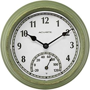 AcuRite 02470 Rustic Green Outdoor Clock with Thermometer, 8.5"