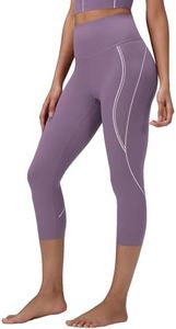 BALEAF Freeleaf Broadway Women's Capri Leggings with Pockets, High Waisted Dance Yoga Workout Running Gym Casual Summer Capris Pants, Purple L