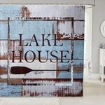 Lake Bathroom Accessories Lake Cabin Decor,Vintage Country Retro Watercolor Wood Shower Curtain Sets 72"Wx72"L Lake Life Decor,Farm Lake Paddle Boat Bath Curtain Camper Decor The Lake House Gifts