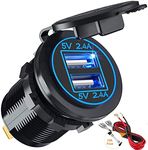 Car Charger Socket 5V/4.8A Waterproof Cigarette Lighter Splitte Adapter Fast Charger with LED Indicator for Vehicles, Trucks, Caravans, Marine, Motorcycles, Boats (Blue)