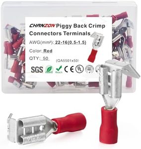 Chanzon 50pcs UL Listed Piggyback Connectors Wire Terminal - Red - 22-16AWG Piggy Back Splice Crimp Terminal Quick Disconnect