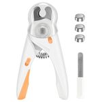 Alyvisun Dog Nail Clippers, Cat Nail Clippers with High LED Lighting, Safety Guard, Nail File and Transparent Splash Guard, for Large, Medium and Small Animals（White Orange）