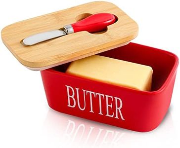 Hasense Airtight Butter Dish with Lid for Countertop and Refrigerator, Large Ceramic Covered Butter Holder Keeper Container with Knife and Silicone Sealing for Home Kitchen Farmhouse Decor, Red