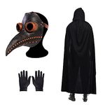 Plague Doctor Mask, Halloween Costume Props Mask Steampunk Cosplay Mask Bird Beak Adjustable Mask with a Pair of Gloves, Black Hooded Cloak for Halloween Party, Punk Carnival, Masquerade