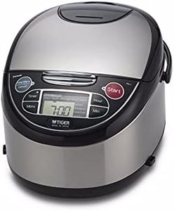 Tiger Corporation JAX-T10U-K 5.5-Cup (Uncooked) Micom Rice Cooker with Food Steamer & Slow Cooker, Stainless Steel Black