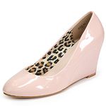 Bella Marie Denise Women's Round Toe Wedge Heel Mary Jane, Nude Patent, 7 UK