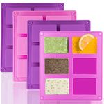 Lerykin 4 Pack Silicone Soap Molds, 6 Cavities Rectangle Silicone Soap Mold, Great For Homemade Craft Soap Bar Mold, DIY Chocolate Molds, Cake Molds & Ice Cube Trays - Just Pop Out (Purple & Pink)