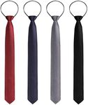 4 Pieces Zipper Ties for Men Adjustable Men's Pretied Neckties Zip on Tie for Men Zipper Skinny Necktie Clip on Slim Tie, Black, Navy, Grey, Dark Red, One Size