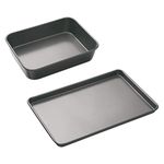 MasterClass Non Stick Bakeware Set with Deep Roasting Tin and Large Baking Tray, Robust 1 mm Thick Carbon Steel, 2 Pieces