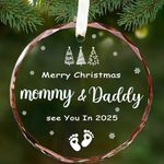 Svnntaa Our First Christmas As Mommy & Daddy Ornament 2024,Merry Christmas Ornament Gifts for Parents, Gifts for New Mom Dad Parents Glass Ornament Gifts