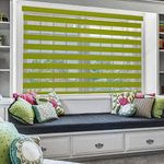 ZEBRA BLINDS Polyester Curtain Blinds for Windows and Doors with Dual Shade, Horizontal Stripes, Sheer and Solid Fabric, Light Control/Blackout Blinds, Waterproof (GREEN) WIDTH 175XHEIGHT 180CM