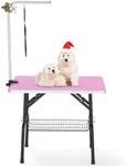 YITAHOME 36" Height Adjustable Dog/Pet Grooming Table, Foldable Grooming Table for Dogs at Home, Portable Dog Bathing Station with Arm, Non-Slip Desktop, Storage Tray& Noose, Pink
