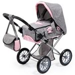 Bayer - Dolls Pram City Star Grey Pink Butterfly - Baby Stroller for Dolls with Bag, Adjustable Handle, Foldable - Dolls Up to 18” - Age 3+ - 13633AA