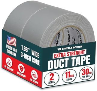 Grizzly Brand Professional Grade Duct Tape, 2-Pack, Silver Color, 1.1mil Thick, 1.88" Wide x 30 Yards, 2 Rolls - Ideal for Crafts, Home Improvement Projects, Repairs, Maintenance, Bulk