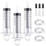 3PCS 100ml Syringe Large Plastic Syringe Measuring Syringe with 3Pcs Catheter Tip and Tube Reusable Liquid Syringe for Fluid Oil Suction Scientific Labs Experiments SFeeding Pets Watering, white