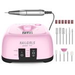 NAILGIRLS Electric Nail Drill Professional, 35000RPM Electric Nail File Machine Portable Nail Drill for Gel Nails Acrylic Natural Manicure Tools with 11 Drill Bits 6 Sanding Bands, Adjustable Speed, Home & Salon Use, Pink