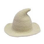 URFUN Kid's Wool Witch Hat Wide Brim Spire Knitted Cap for Halloween Party Decor Beige