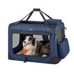 Feandrea Dog Crate, Collapsible Pet Carrier, XL, Portable Soft Dog Crate, Oxford Fabric, Mesh, Metal Frame, with Handle, Storage Pockets, 32 x 23 x 23 Inches, Dark Blue UPDC80Z