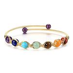 Top Plaza 7 Chakra Bracelet Healing Crystal Stone Bead Cuff Bracelets Adjustable 14K Gold Plated Bracelets for Women Girls Ladies Girlfriend Birthday Gifts Mom Gifts