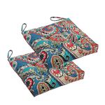 Makimoo 2-Pack Outdoor/Indoor Wicker Patio Seat Cushion Pad with Ties - Decorative Dining Chair Cushion, 17" x 17"(Blue Trumpet Flowers)