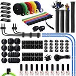 219pcs Cable Management Kit 4 Wire Organizer Sleeve,20 Cable Holder,40 Cord Clips and 30+5 Roll Multi-color Self Adhesive Cable Organizer Straps and 100 Fastening Cable Ties for Computer TV Under Desk