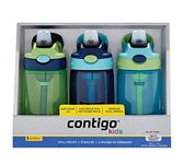 Contigo Kids Water Bottle, 14 oz with Autospout Technology – Spill Proof, Easy-Clean Lid Design – Ages 3 Plus, Top Rack Dishwasher Safe, 3-Pack, Green / Blue, blue green