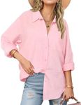 Zeagoo Cotton Button Down Shirts for Women Pink Linen Tops Summer Long Sleeve Cotton Blouse Light Pink