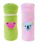 DA Anushi Soft Plush Stretchable Baby Feeding Bottle Cover Easy to Hold Strap and Zip | Suitable for 130 ML-250 ML Feeding Bottle-Green-Light Pink