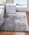 HARESLE Soft Australian Sheepskin Rug, Fluffy Area Rugs Anti-Skid Yoga Carpet for Living Room Bedroom, Grey/2'x 3'