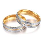 NUNCAD Men's Gold Stainless Steel Rings 6mm Couple Engagement Rings with Groove Plated Comfort Fit Size O