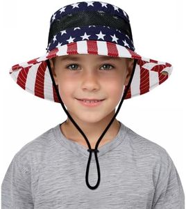 Century Star Outdoor Kids Sun Hat Boys Sun Hat Girls Beach Hat UPF 50+ Bucket Hat Wide Brim Kids Fishing Safari Hat American Flag 5-13T
